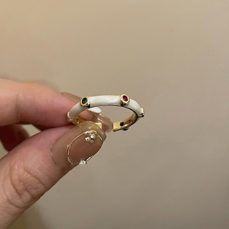 Chic Geometric Adjustable Copper Ring For Women Featuring Colorful Zirconia Stones