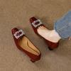 French single shoes women's medium heel 2025 new spring and autumn small high heel square head shoes women's rhinestone square buckle high heel