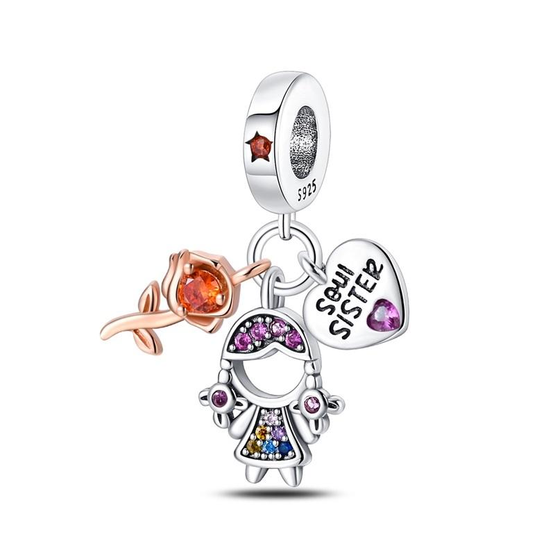 Copper Couple Character Pendant Fit Pandach Original Diy Bracelets Charm Beads Anniversary Birthday Gift Luxury Fine Jewelry