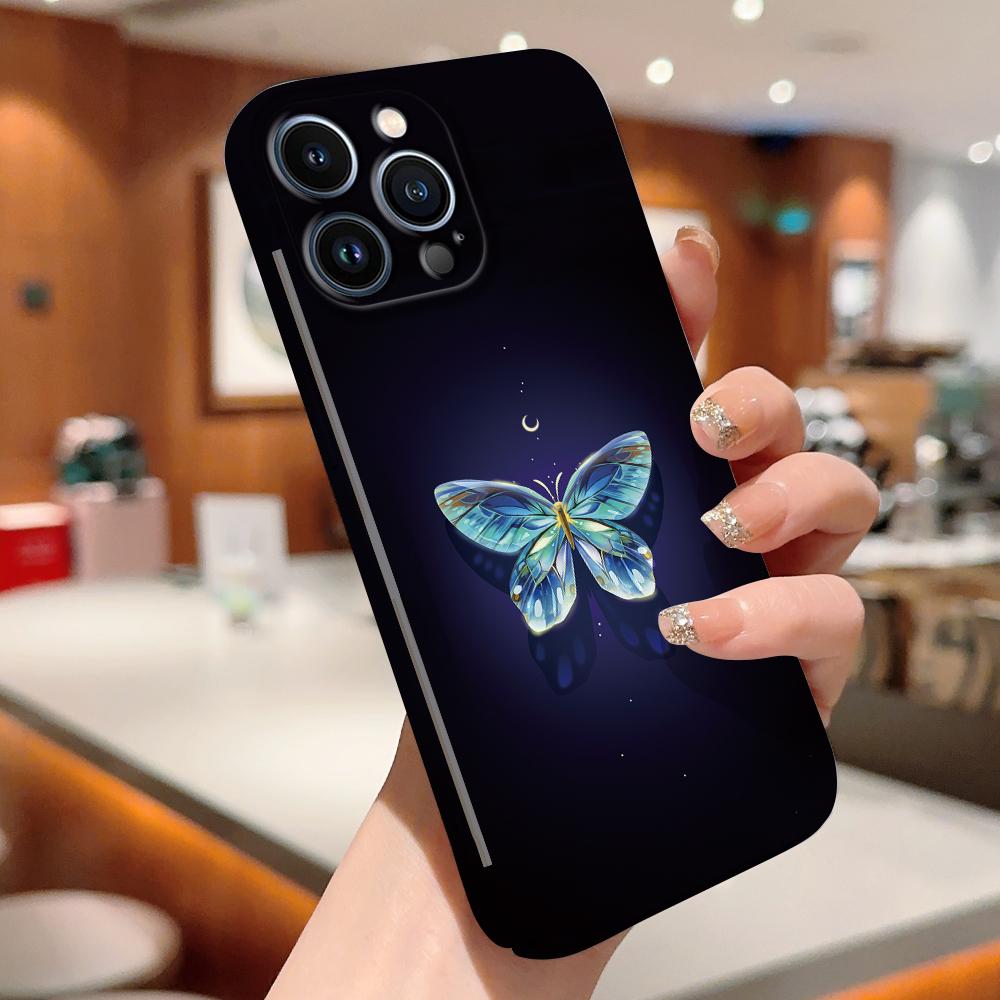 For iPhone 16 15 14 Samsung S23 A52 A33 A73 A53 Huawei Xiaomi Redmi OPPO Vivo Gradient Butterfly Floral Flower Full Lens Protect Hard Phone Case