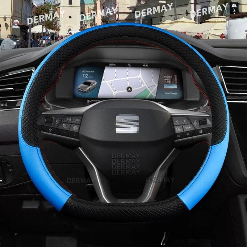 Funda para volante de coche Seat Ibiza 6L 6J 6P 6F KJ1 FR, piel sintética, antideslizante, 9 colores, accesorios para coche, envío rápido.
