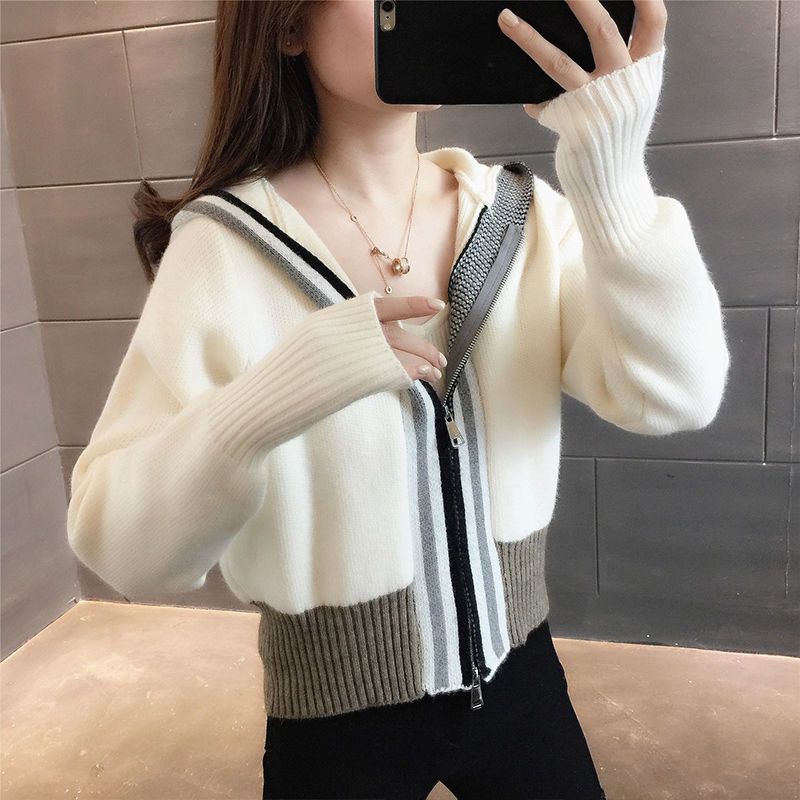 Knitted Cardigan Zipper Hooded 2022 New Sweater Long Sleeve Casual Sweater Cardigan Coat
