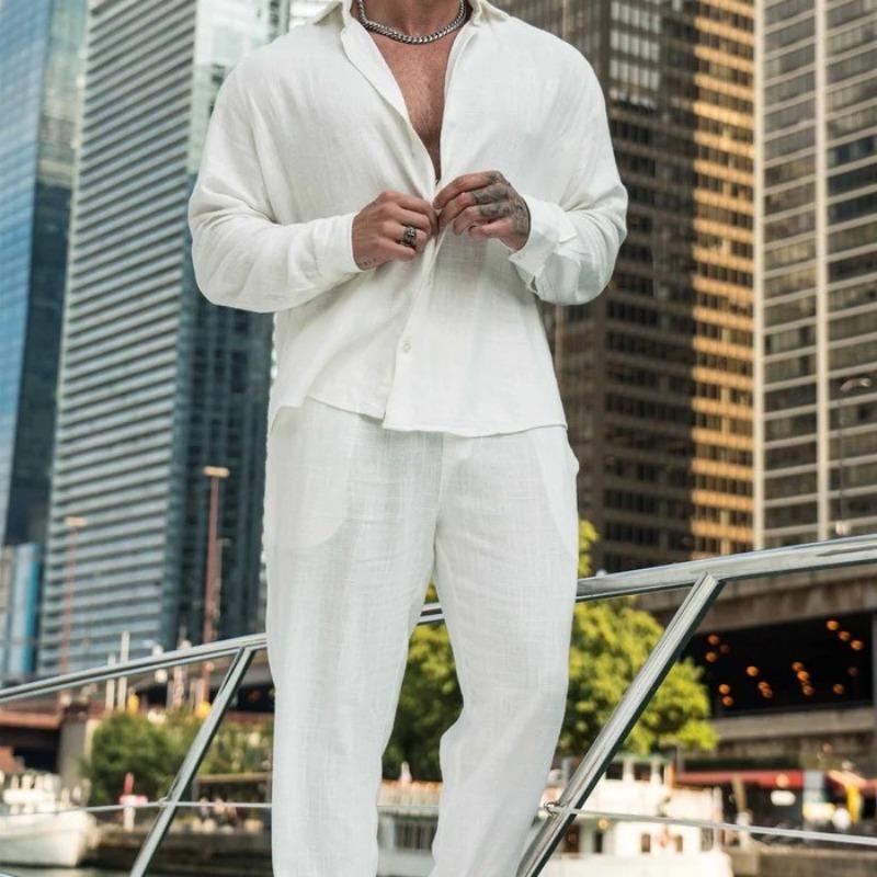 Men's Linen Pants Light Breathable Light Luxury Cool Holiday Casual Pants Sports Fitness Striped Trousers