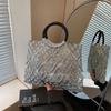 French Light Luxury Woven Bag Fashion Hollow Handbag Niche Design Round Hand-held Square Bags Versatile Gold Silver Holiday Bags