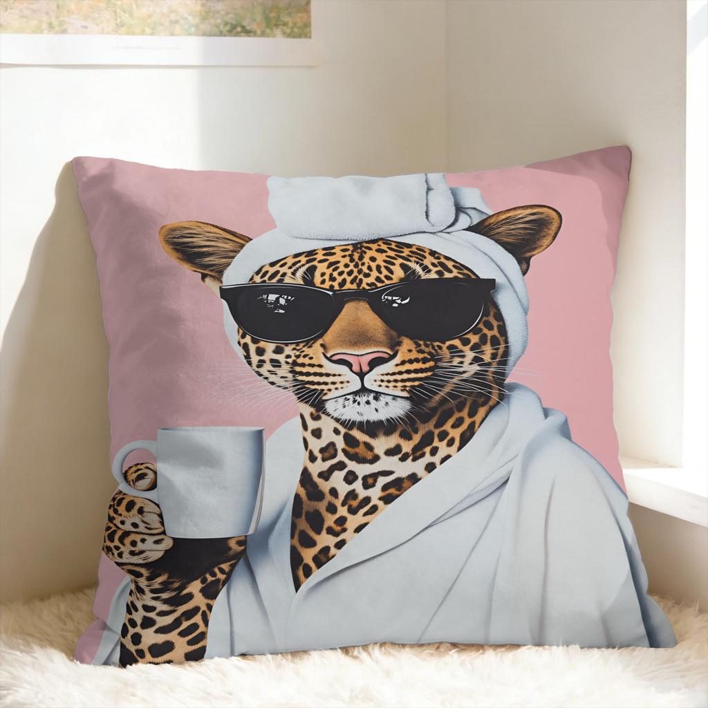 Leopard & Card Print Pillow Case  Comfy Pillow Cover Kawaii Pillowcases For Sofa Couch Bed Living Room