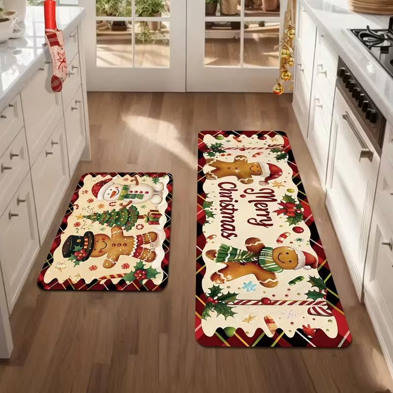 Vintage Puffy Christmas Tree Pattern Mat Non-slip Oil-proof Waterproof Floor Mat Dirt-resistant  Floor Mat for Kitchen Bathroom