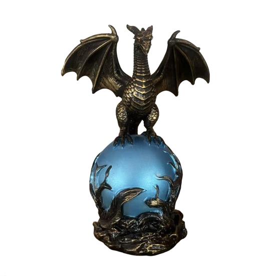 Dragon Statue with Ball, Dark Style Dragon Figurine, USB Powered Desktop Dragon Lamp Ornaments, Fantasy Gift for Men & Dragon Lovers