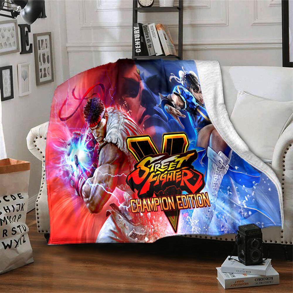Street Game Characters Flannel Blanket, Soft Polyester, Modern Design, All-Season for Camping, Travel, Gifts for Holidays or Birthdays