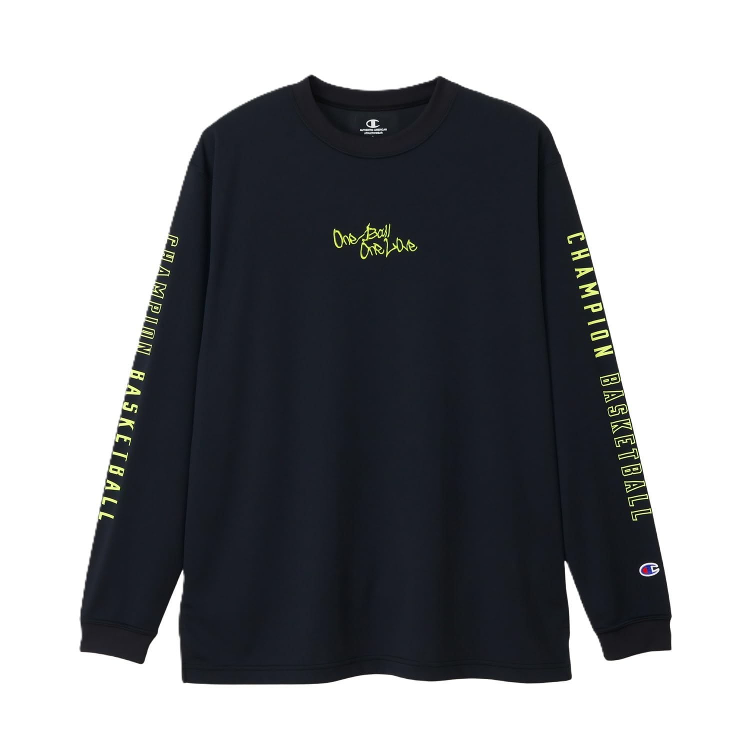 

Champion Long Sleeve Black x Yellow Round Odor Quick Graphic Logo Print Men s T-Shirt, C3-CB425, Green, Neck, Antibacterial, Resistant, Drying,