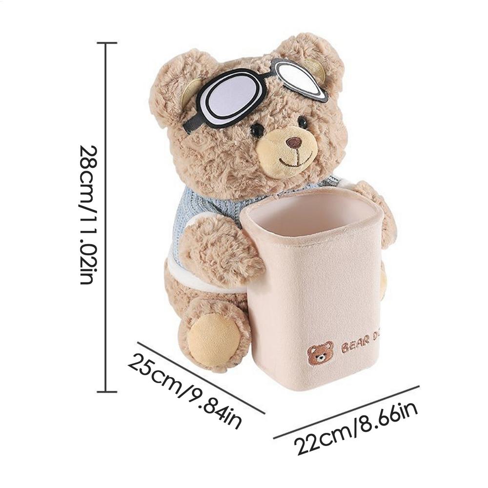 Car Tissue Box Vehicle Armrest Trash Can 2-in-1 Leakproof Plush Bear Tissue Holder And Trash Can For Vehicle Home Travel