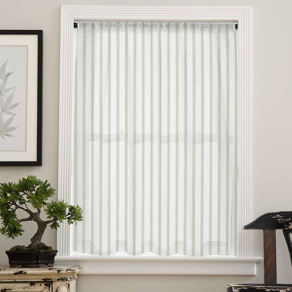 Striped Sage Green Sheer Curtains for Kids Bedroom Living Room Voile Window Curtains Tulle Drapes