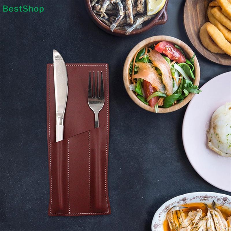 Simple PU Leather Cutlery Storage Bag Restaurant Fork Knife Utensil Bag Camping Chopsticks Barbecue Tool Storage Bag