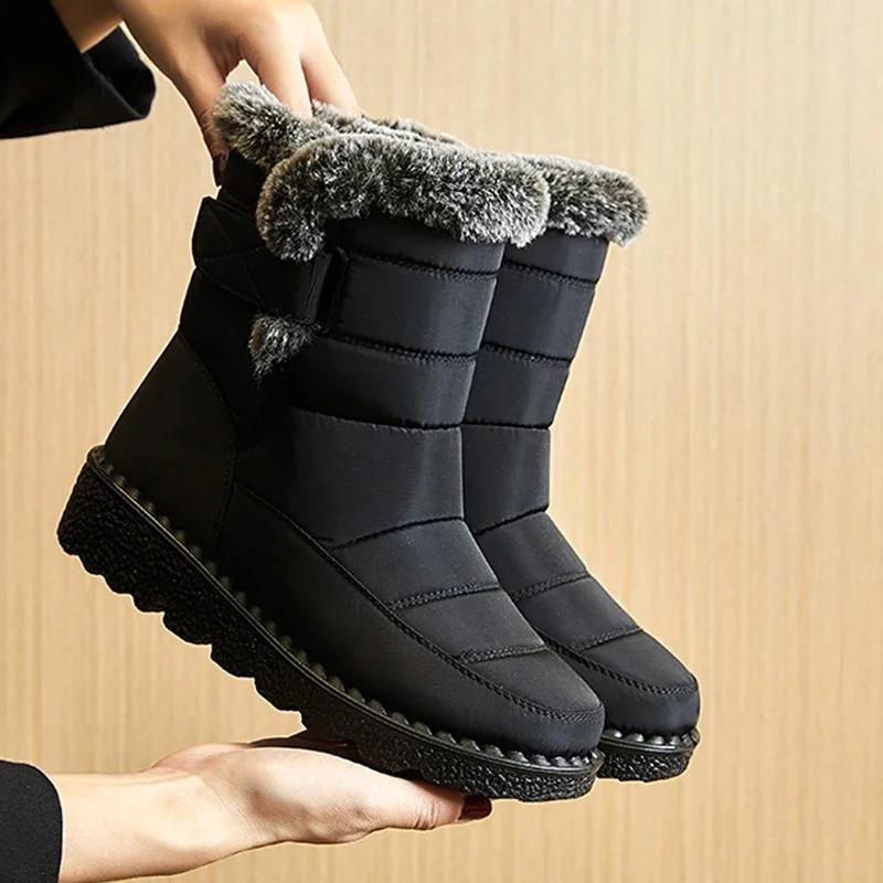 Waterproof Snow Boots Women Faux Fur Keep Warm Winter Shoes Woman Outdoor Non-Slip Thicken Plush Ankle Boots Plus Size 44