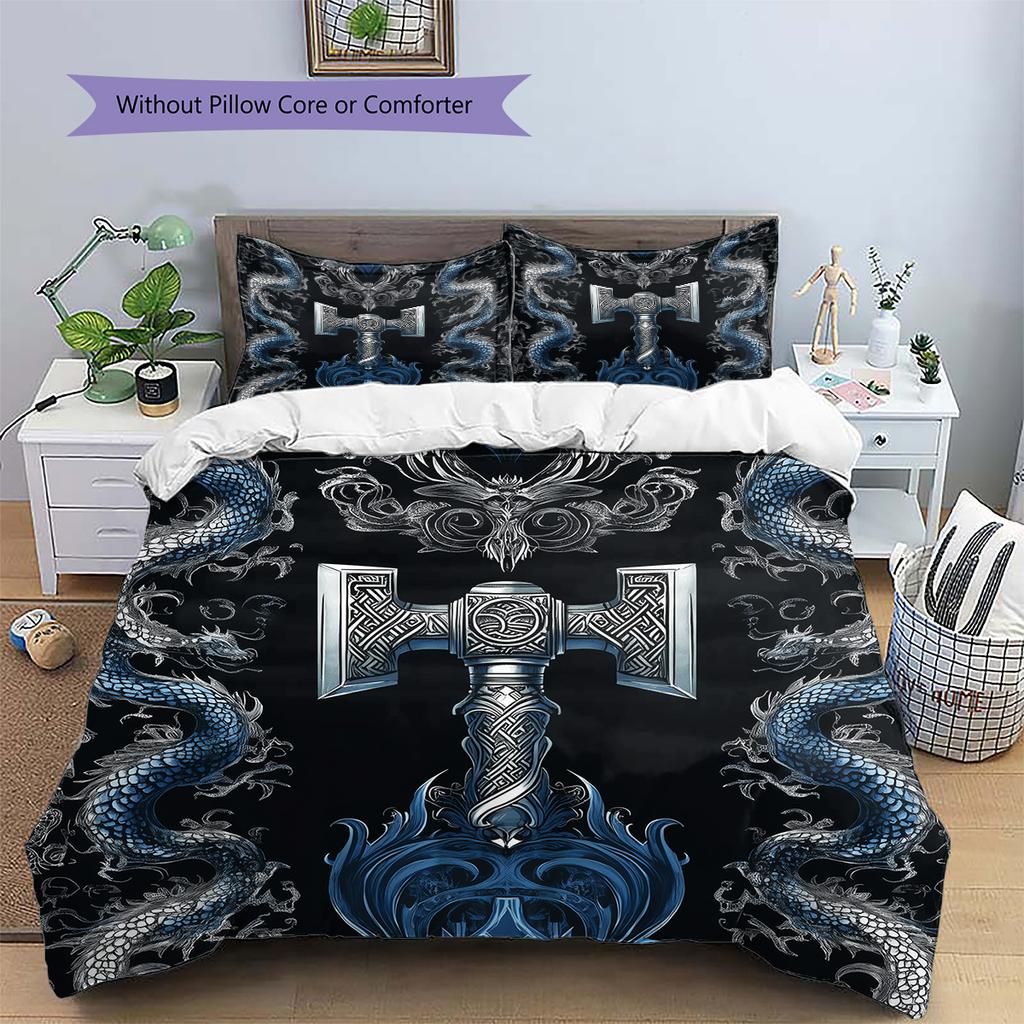 Viking axe and sword  Pattern Bedding Quilt Set Quilt Cover Pillowcase Home Decoration  Gift (1 * duvet cover + 2 * pillowcase, without core)