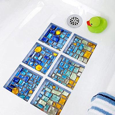 Stereoscopic Blue Mosaic DIY Bathtub Sticker Non-slip Waterproof 3D Effect Self-adhesive Bathroom Decal PVC Removable Decorative Mural