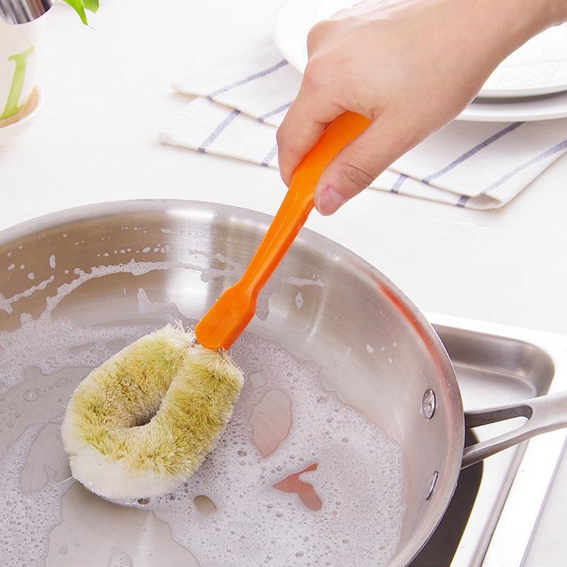 Bowl Cleaning Brush Kitchenware Hemp Fiber Brush Pot Long-handled Dish Brush