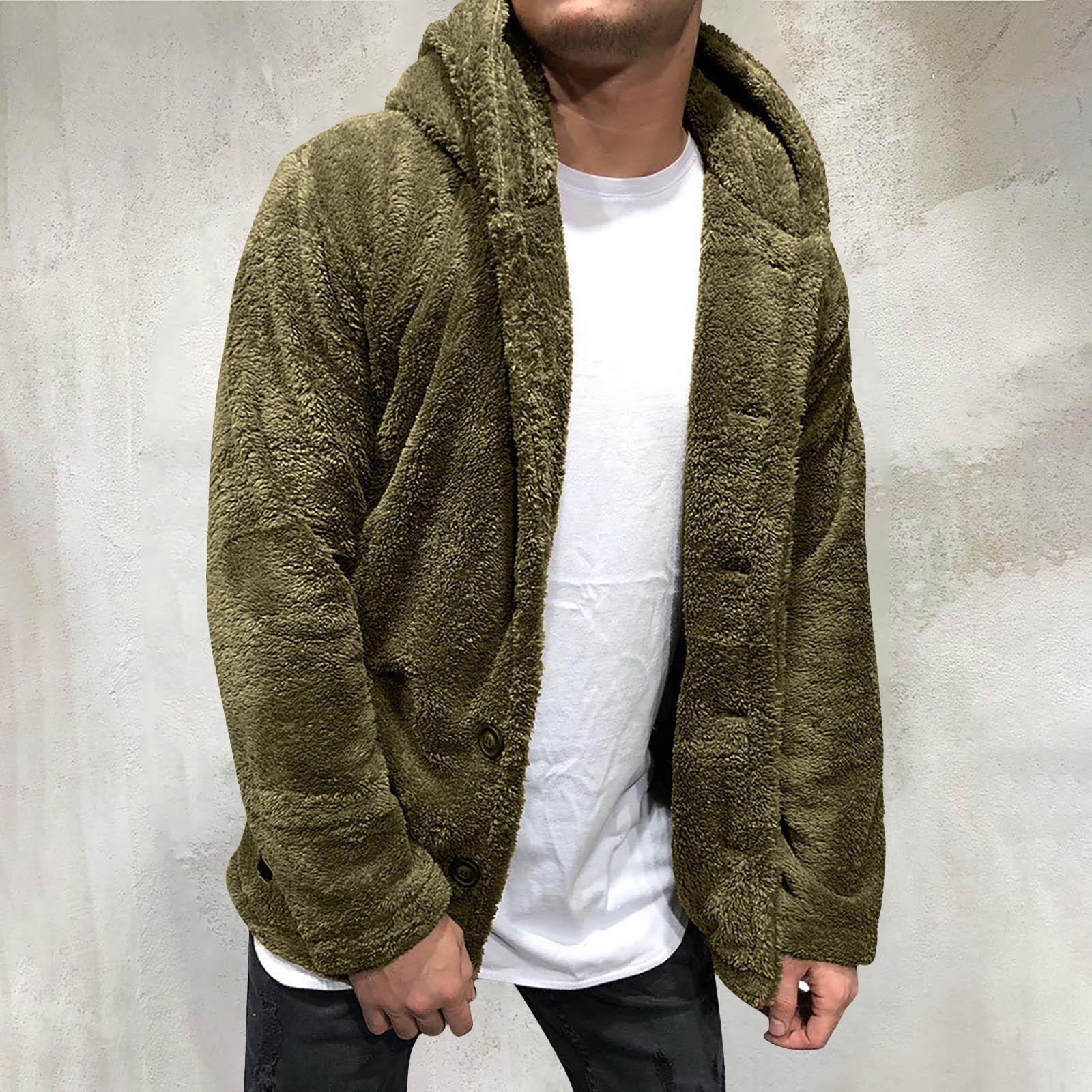

Мужская осенне-зимняя новая свободная повседневная плюшевая куртка чистого цвета с капюшоном L зелёный