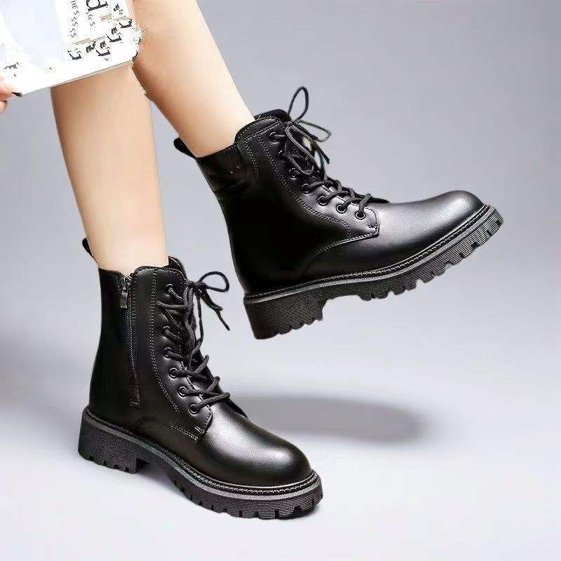 Coarse Heel Martin Boots Women's Shoes 2025 New Autumn and Winter Trend British Black Leather Boots Versatile Platform Short Boots Children