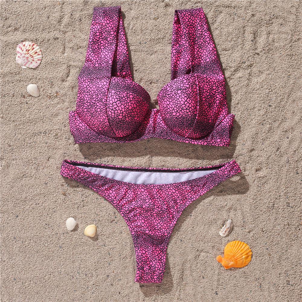 Women's Swimwear Hard Cup Push Up Sexy Thong Bikini Set Beachwear Bathing Suits