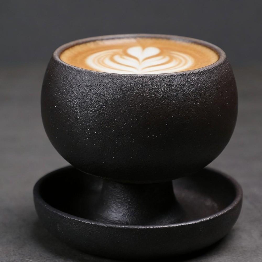 Japanese Style Round Ceramic Coffee Cup Kiln Glaze Handcrafted Rotate Tea Cup 150ML with Saucer Retro Latte Cup Home Use