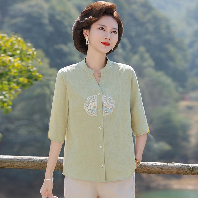 

2026 Chinese Style Patchwork Cardigan & Casual Slit Set for Middle-Aged Moms 3XL