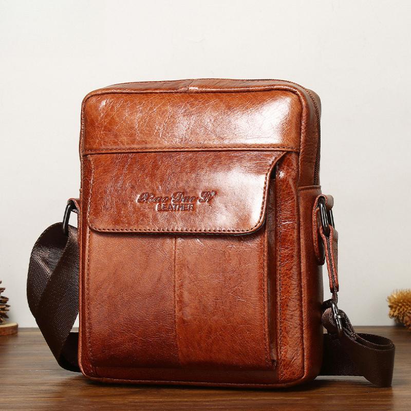 

Мужская кожаная сумка-мессенджер из первого слоя коровьей кожи, наплечная сумка, 8-дюймовая плоская маленькая сумка, повседневная ретро, трансграничная, трендовая мужская наплечная сумка 18cm*7cm*23cm