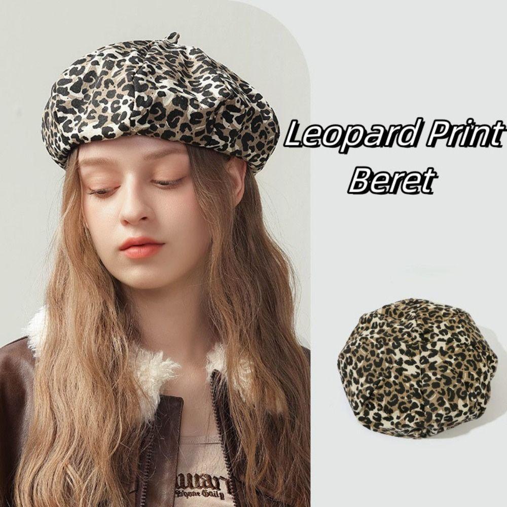 Classic Octagonal Cap Y2K Painter Hat Casual Leopard Print Beret  Women