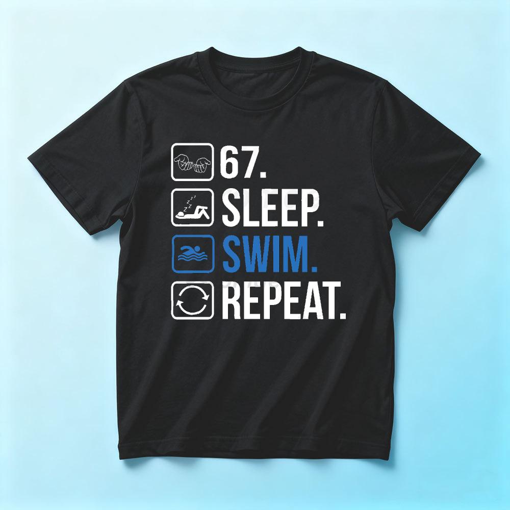 Eat Sleep Swim Repeat Checklist SummerunisexCotton T-Shirt Simple Icon Text Swimmer Minimal Sports Graphic Short Sleeve Wear