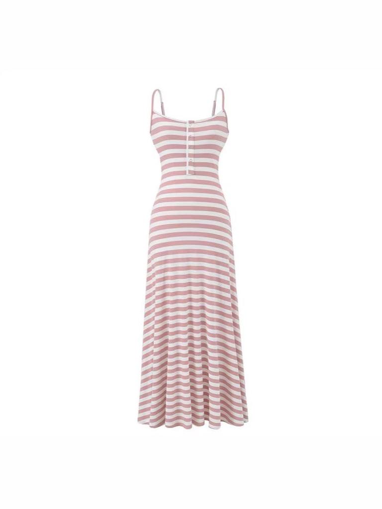 Korean Style Striped Camisole Dress: Elegant, Sleeveless, Off-Shoulder Bodycon Long Skirt
