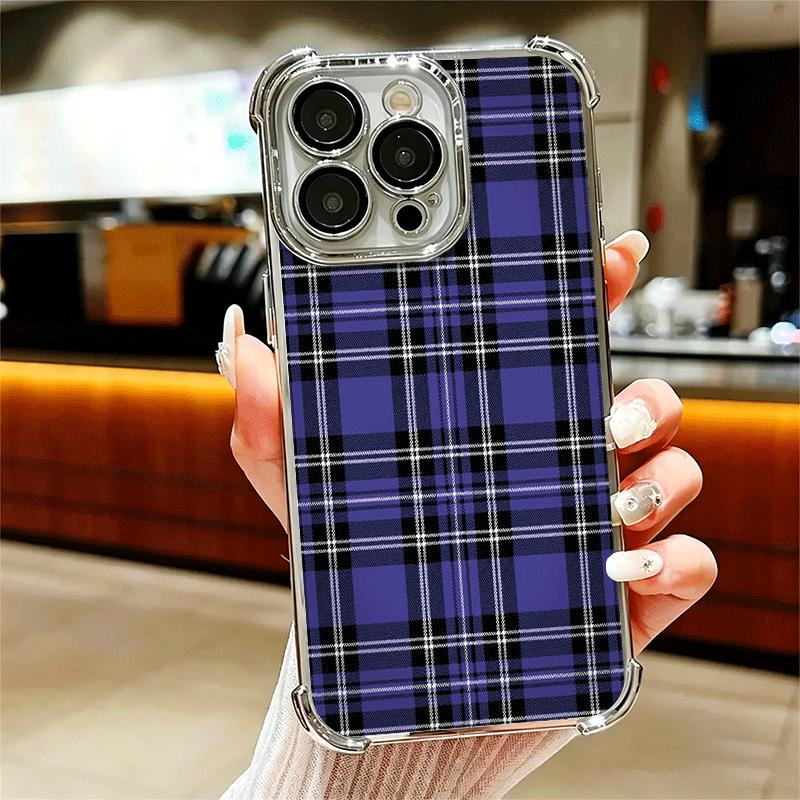 Clan Stewart Tartan Plaid Pattern Soft Phone Case For iPhone 15 16 17 Air 14 Pro Max 16E Plus 13 12 Mini Plating Anti-Fall Funda
