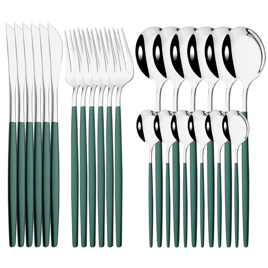 24Pcs Gold Tableware Set Stainless Steel Flatware Dinnerware Spoon Knife Fork Dinner Cutlery Set Western Kitchen Silverware