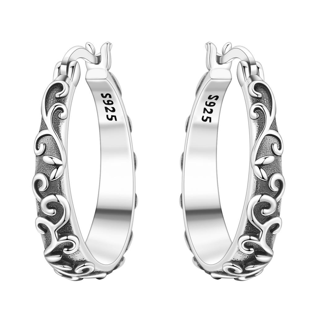 Original NEW S925 Silver Pink Purple Flowers Plants leaf Series Earring Hoop Earrings Women Jewelry Party Gifts