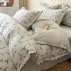 French Retro Jacquard Linen Bedding Set with Cotton Lace Trim - Luxury Princess Style