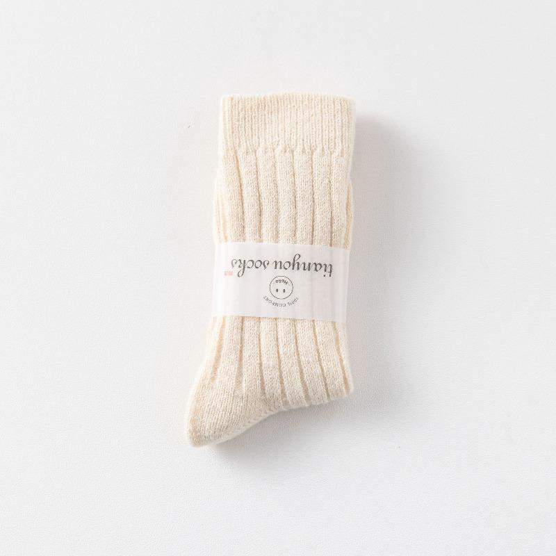 Children's Winter Thick and Warm Wool Socks with Vertical Stripes, Versatile and Plain Color, Pile-up Socks, Double-needle Thick Yarn, Long Socks