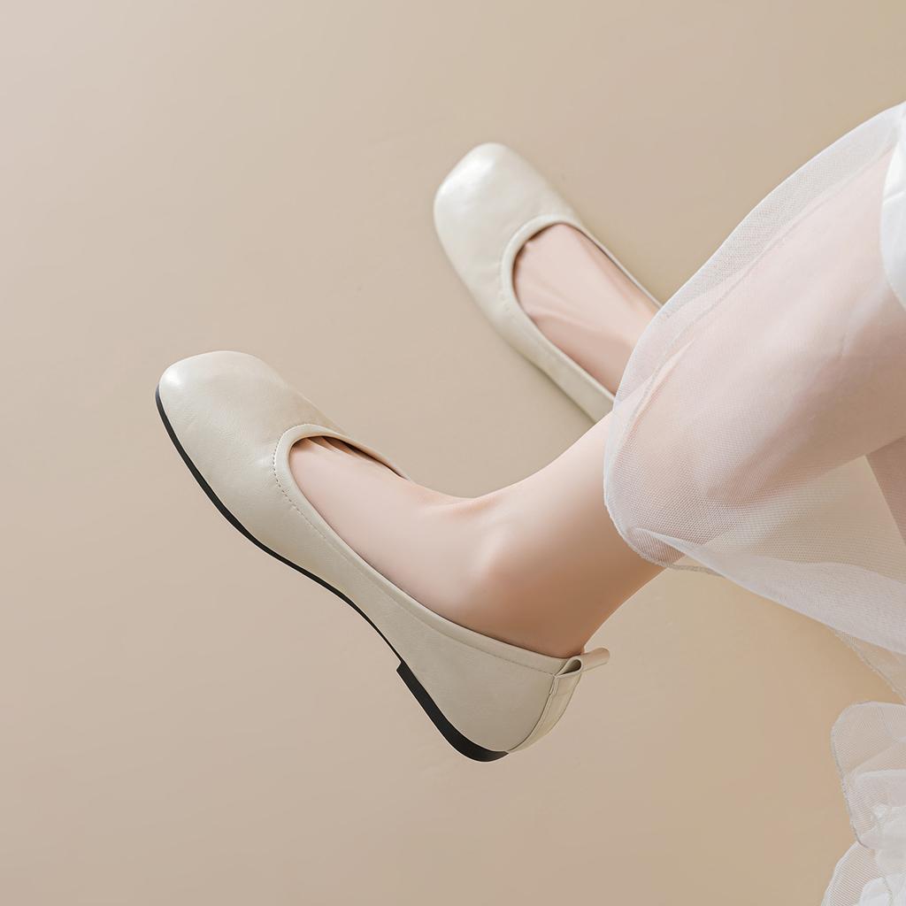 Weiwei Girl 389-7 Retro Grandma Shoes Square Head Single Shoes Women's Flat Bottom One Pedal Soft Sole Shallow Mouth Commuting Women's Shoes