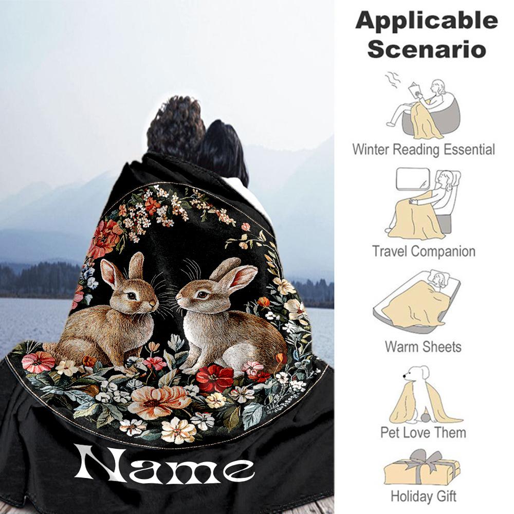 Two Rabbits Customize Text Blanket Cozy Customizable Blanket Comfortable Throw For Chair Office Chair Home Decor Bedding Four Seasons Universal