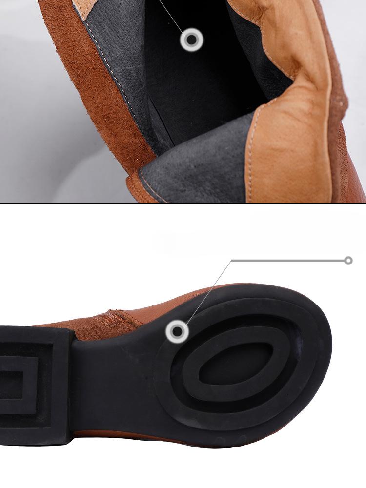 Johnature Botas de otoño/invierno, botas cortas de piel auténtica, zapatos retro de suela blanda y cómodos para mujer