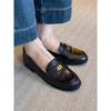 Cowhide Version~ British Style Retro Loafers Metal Buckle One Pedal Round Head Small Leather Shoes Women's Versatile Low-heeled Single Shoes