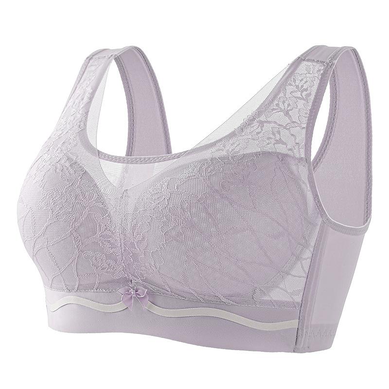Large breasts show small female adjustment type without steel rim, double breasts, large size bra, upper support gathers lace thin bra