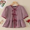 ZANZEA Women Plaid Print Casual Round Neck Short Sleeve Blouse