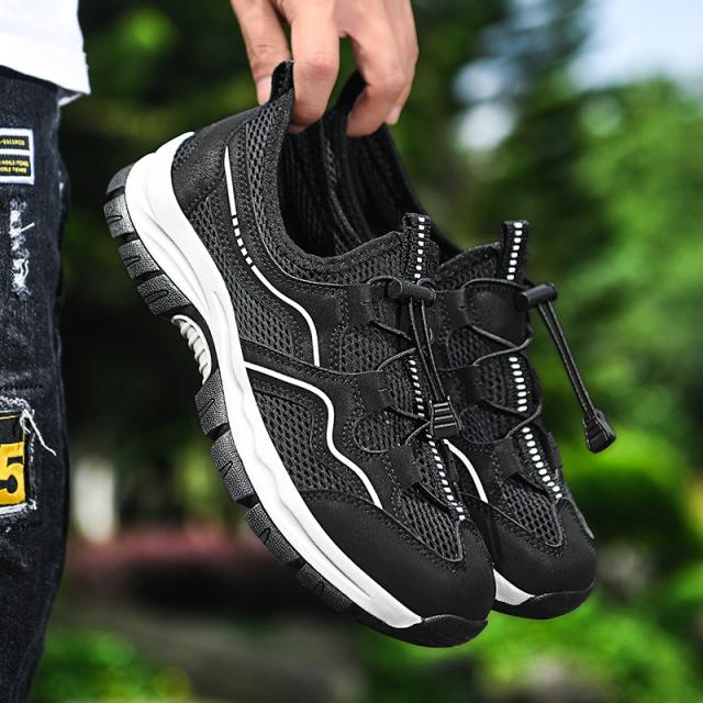 

Летняя сетчатая мужская обувь, кроссовки, мужская мода, повседневная обувь для ходьбы, дышащие мужские мокасины без застежек 40 чёрный