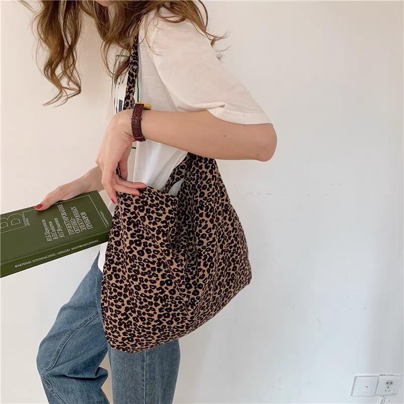 Leopard Print Canvas Bag Star Same Corduroy Printing Large Capacity Shoulder Bag Oblique Span Bag