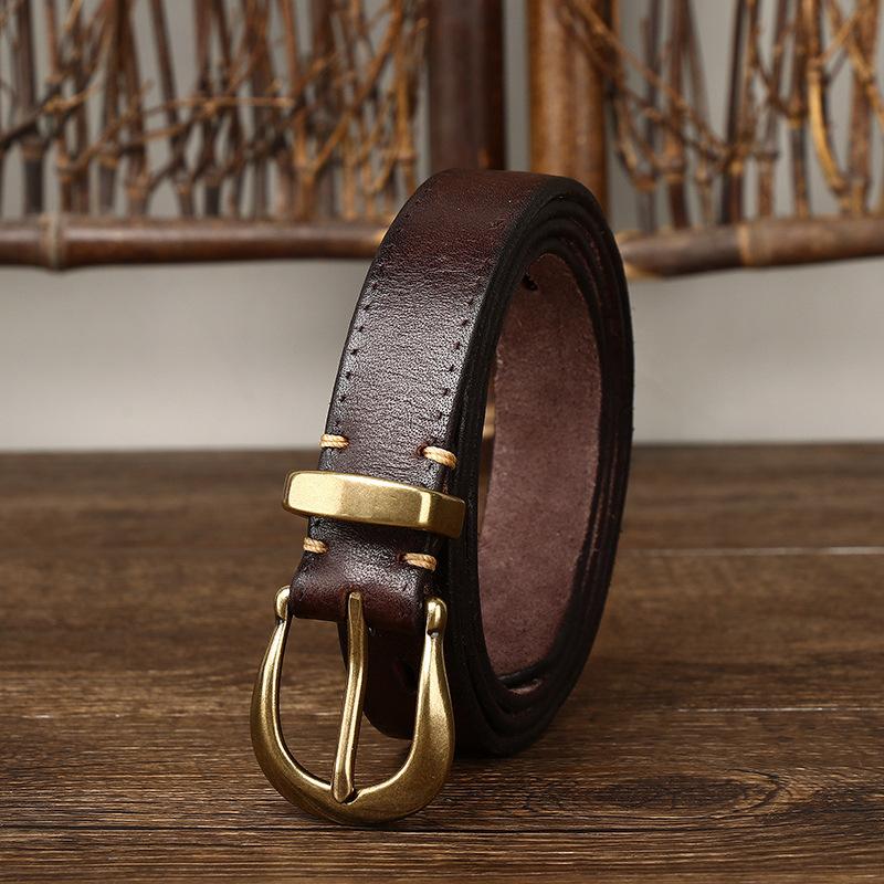 Genuine Leather Belt Women's Fashion Versatile Personality Pleated Retro First Layer Cowhide Jeans Belt Women's