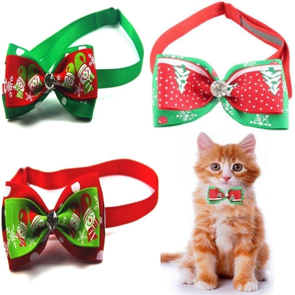 3KS Vánoční série Obojek pro psa s motýlkem se třpytivými kamínky pro psy malých plemen Ozdoba k oblékání Domácí mazlíčci Kravata Obojek
