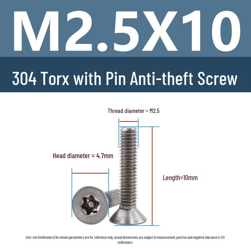 Yigu 304 Tamper-Proof Countersunk Torx Pin Screws, M2-M8, Flat Head, Anti-Removal
