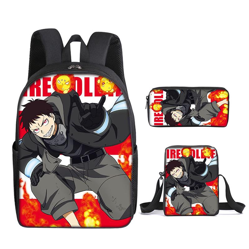 Classic Funny Fire Force season 3 3D Print 3pcs/Set pupil School Bags Laptop Daypack Backpack Inclined shoulder bag Pencil Case