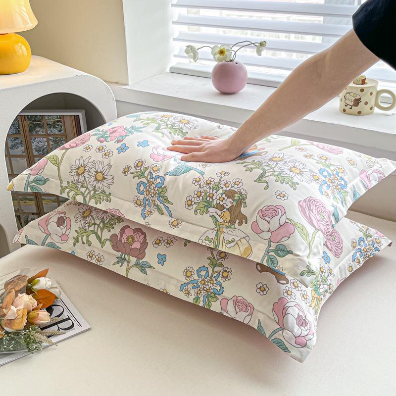 Children's Floral Pillowcase Set - Cotton with Memory Foam Core Cover (30x50cm & 40x60cm)