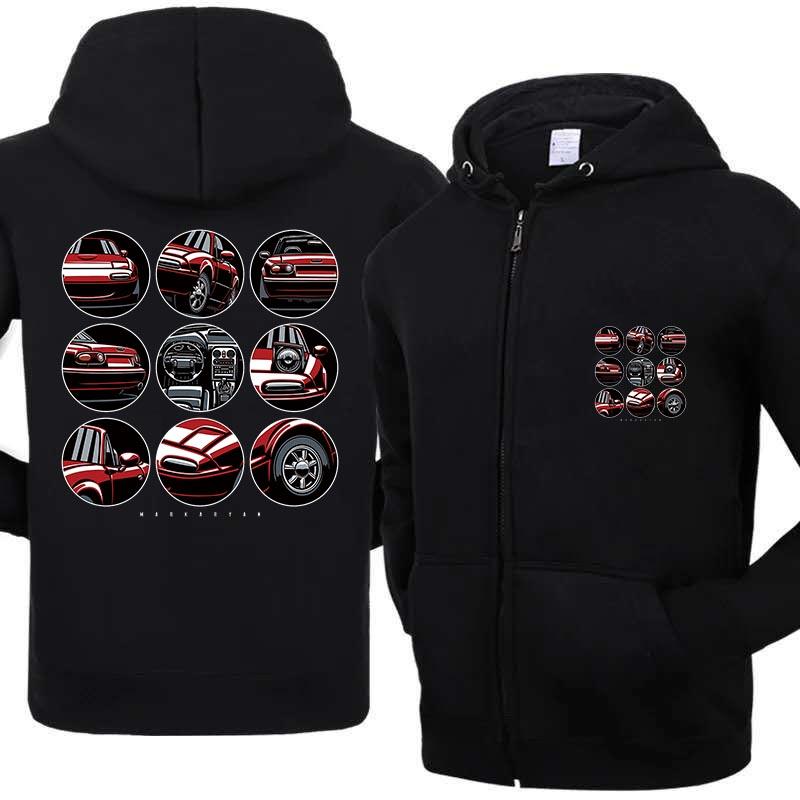 

Плюс размер фрагментов MX5 Miata принт с капюшоном куртка на молнии мужская мода с капюшоном свободная мужская одежда