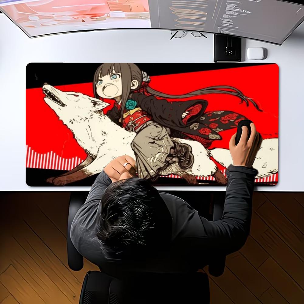 Kimono Anime Girl Mouse Pad XXL White Fox Beast Non‑Slip Rubber Deskmat Pc Game Keyboard Mats Large Computer Mouse Mat
