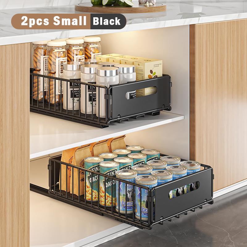 Kitchen Seasoning Bottle Storage Drawer Cabinet Organizer Pull Out Type Storage Rack with Slide Rail Kitchen Cupboard Organizer